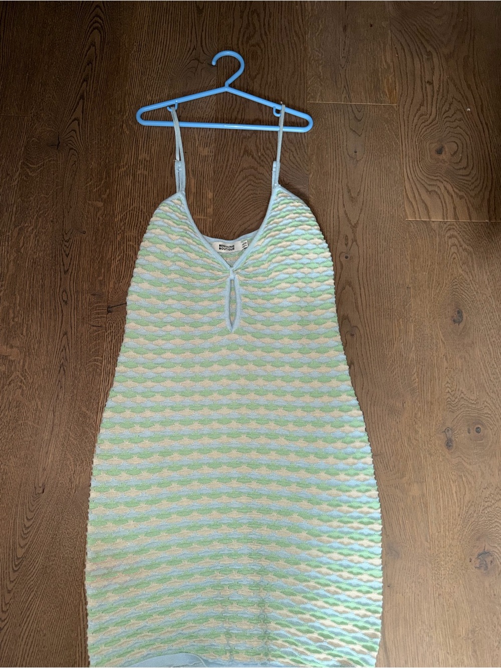 Beginning Boutique crochet blue and green mini dress